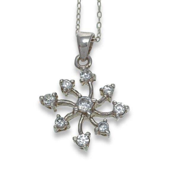 Vintage Sterling Silver 925 CZ Cubic Zirconia Snowflake Pendant ONLY - Picture 1 of 4